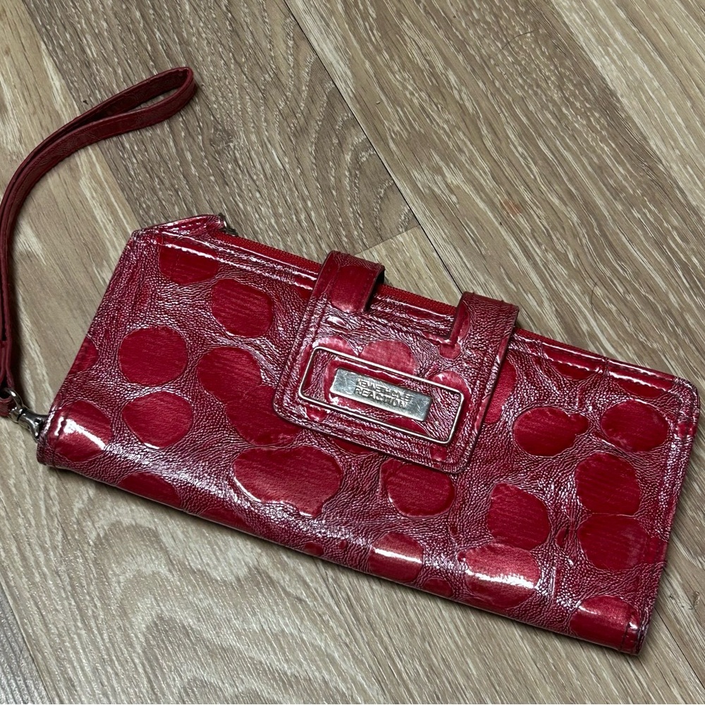 KENNETH COLE REACTIONS Burgundy Polka Dot Leather Wristlet